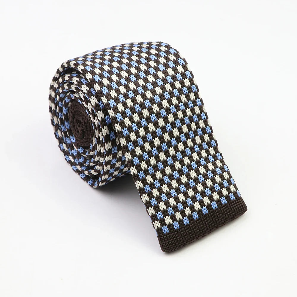 Classic Knit Neck Tie for Men — 6cm Plaid & Dots Casual Business Wedding Tie