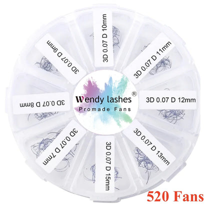 Wendy Lash Premade Volume Fans – 3D/5D/6D/10D/14D/16D Thin Root Eyelash Extensions, Sharp Pointy Stem, 520 Loose Lashes