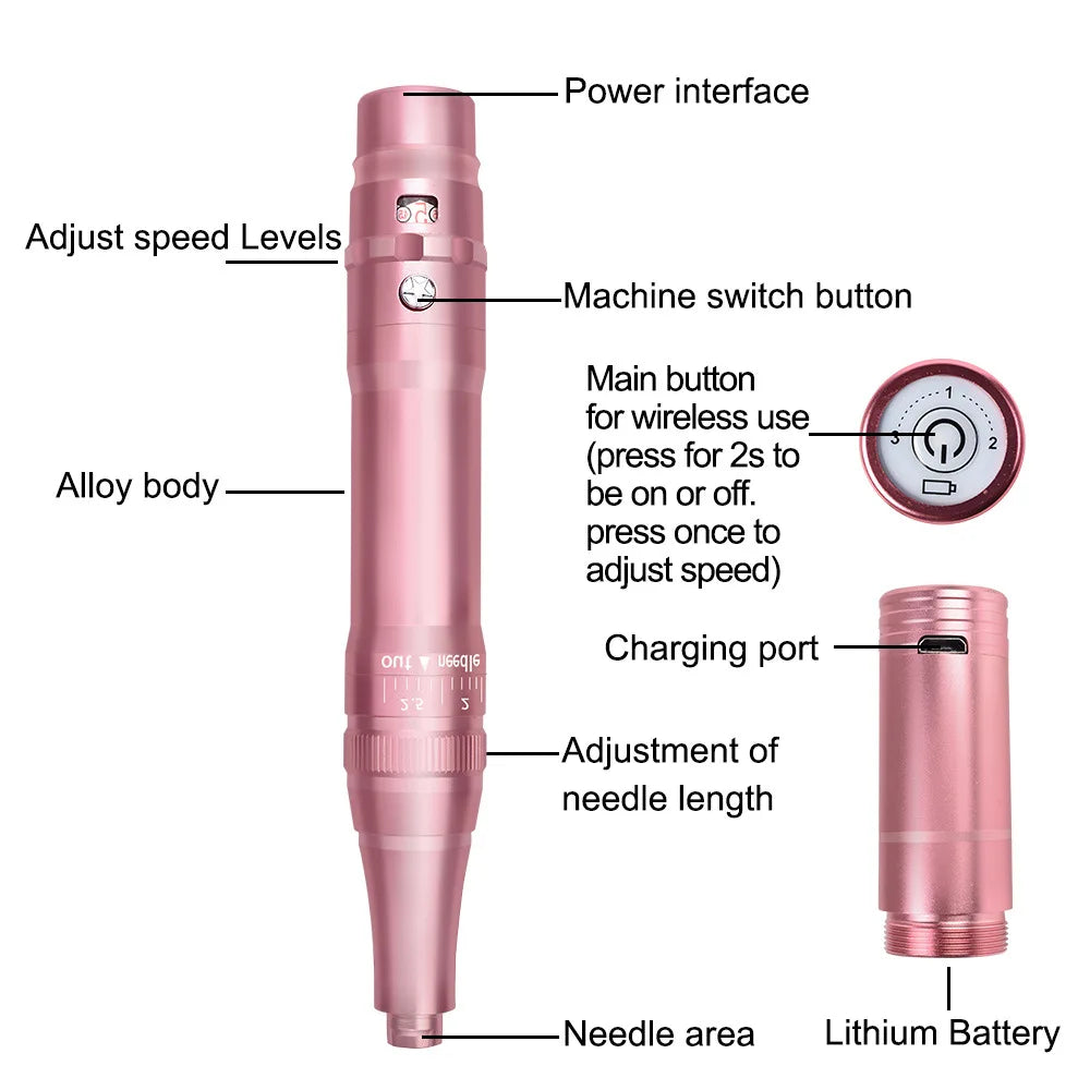 Professional Eyebrow Tattoo Machine — Wireless Micropigmentation & Microblading Pen with Battery