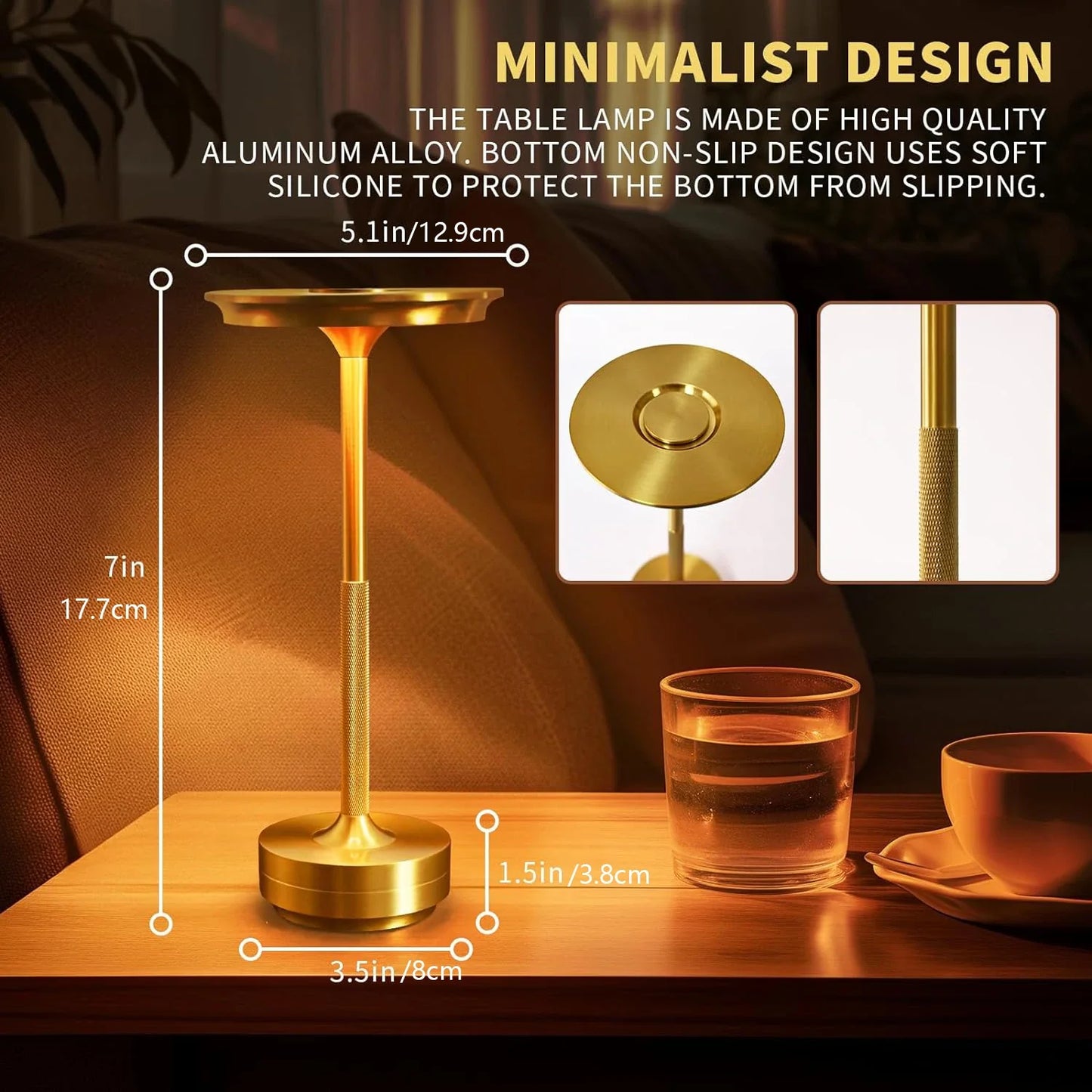Wireless LED Touch Sensor Table Lamp - Rechargeable Desktop Night Light for Bedroom, Hotel, Bar & Restaurant Decor