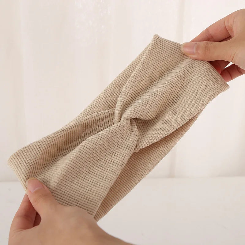 Women’s Elegant Solid Cross Woolen Elastic Headband – Thickened Warm Fashion Hairband Turban Bandana for Outdoor Casual Wear