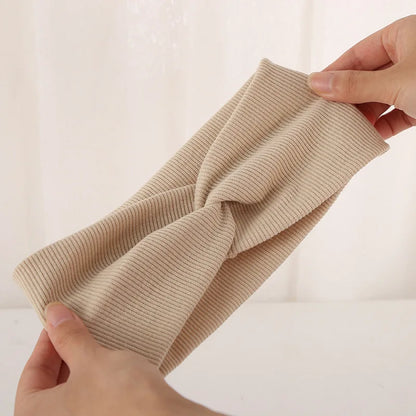 Women’s Elegant Solid Cross Woolen Elastic Headband – Thickened Warm Fashion Hairband Turban Bandana for Outdoor Casual Wear