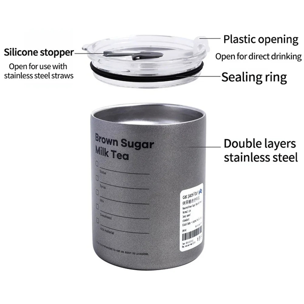 600ml Portable Stainless Steel Thermos Cup - Leak-proof Coffee Mug with Straw, Insulated Water Bottle for Drinkware
