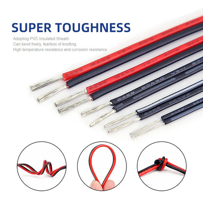 2Pin UL2468 Electrical Wire 2m/5m/10m/20m – Tinned Copper PVC Insulated Cable, 24/22/20AWG for LED Light Strip Extension
