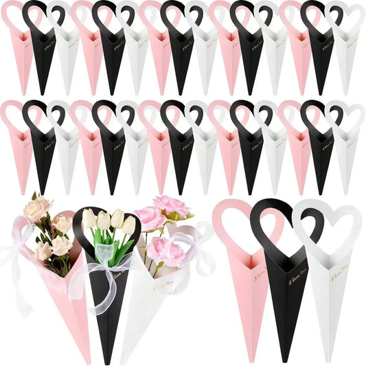 12/24/36PCS Heart-Shaped Bouquet Bags – Floral Packaging & Gift Decoration for DIY Valentine’s Day Gifts