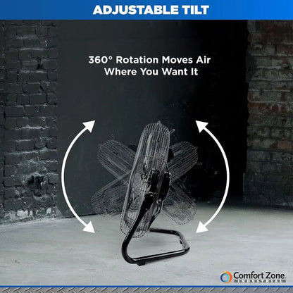 18-Inch Industrial High-Velocity Floor Fan – 3-Speed Adjustable Tilt with Carry Handle for Workshop & Home Use