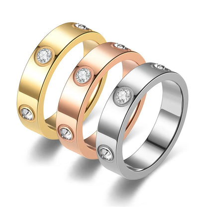 Classic Stainless Steel Diamond Ring — Unisex Fashion Jewelry Gift, Sizes 5-11 for Men & Women