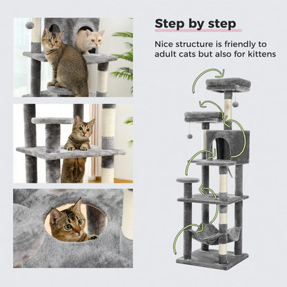 Large Cat Tree Tower – Multi-Level Plush Indoor Cat Condo with Scratching Posts, Boards, Perches & Caves