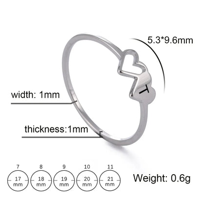 HIPEE Stainless Steel Letter Ring - A-Z Alphabet Double Heart Hollow Charm Ring for Women Wedding Jewelry Gift