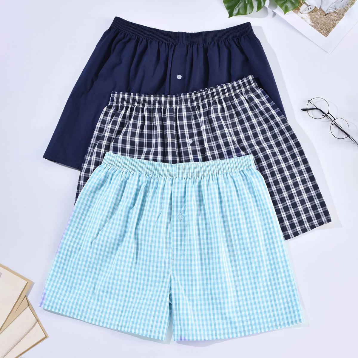 Upgrade Your Comfort: Men's Casual Cotton Boxers Shorts - Arrow Panties with Striped Plaid Design, Loose and Comfortable Underwear for Homewear