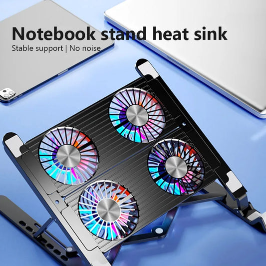 New Foldable Laptop Cooler Base Stand - Portable Cooling Pad with 4 Fans, Adjustable for 13-17.3 Inch Notebooks