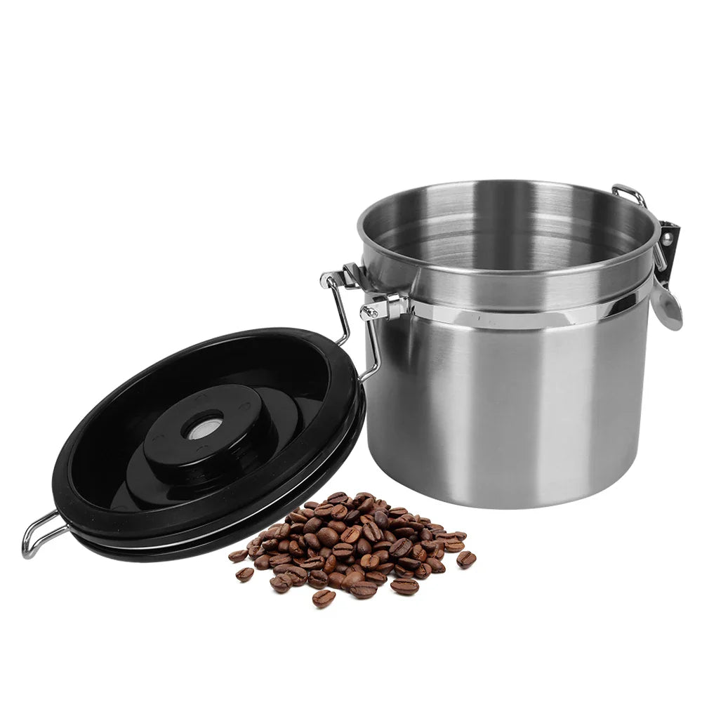Stainless Steel Coffee Storage Canister — Airtight Lid with CO2 Valve, Premium Container to Preserve Freshness of Coffee Beans