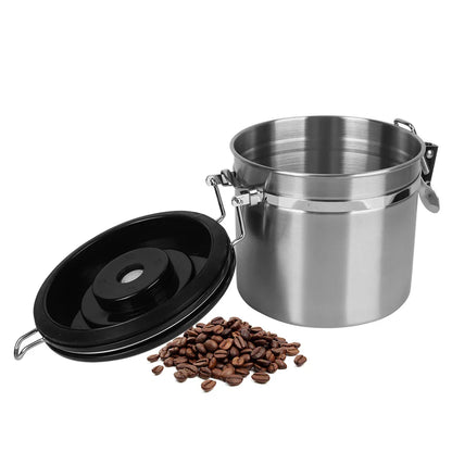 Stainless Steel Coffee Storage Canister — Airtight Lid with CO2 Valve, Premium Container to Preserve Freshness of Coffee Beans