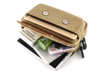 6.5" Men’s Canvas Waist Pack – Soft Pouch Belt Bag for Running, Travel & Camping