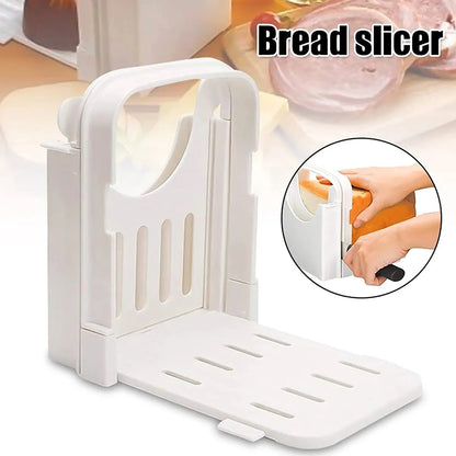 Foldable Adjustable Bread Slicer - Convenient Plastic Bread Cutting Tool for Loaves, Cheese, and Pastries