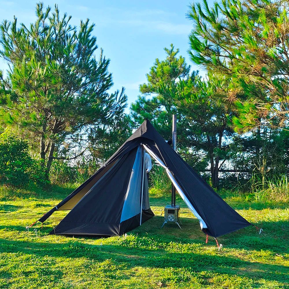 Camping Hot Tent with Chimney Window - Ultralight Tipi Teepee Pyramid, Double Layer Bushcraft Tent for 1 Person