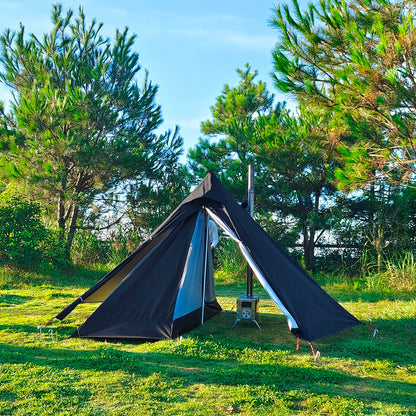 Camping Hot Tent with Chimney Window - Ultralight Tipi Teepee Pyramid, Double Layer Bushcraft Tent for 1 Person