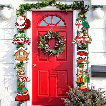 Merry Christmas Hanging Door Banner – Santa Claus & Snowman Couplet for Home Xmas Decorations, Navidad and New Year Gifts
