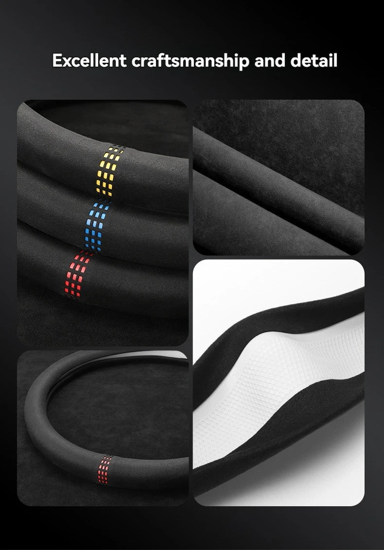 All-Season Suede Steering Wheel Cover — Ultra-Thin, Non-Slip, Breathable Fit for Round & D-Shaped Wheels