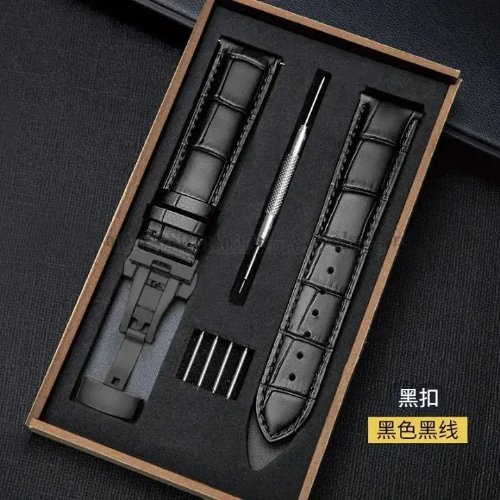 Universal Genuine Leather Watch Band 12–24mm with Butterfly Clasp – Premium Strap for Men & Women (Gift Box Included)