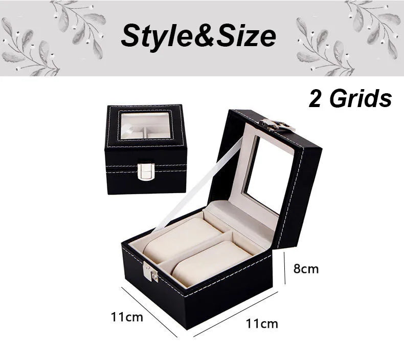 DELESYS PU Leather Watch Box – 2/3/4/5/6/8/10/12 Slot Storage Case with Lock, Traditional Style Gift Box
