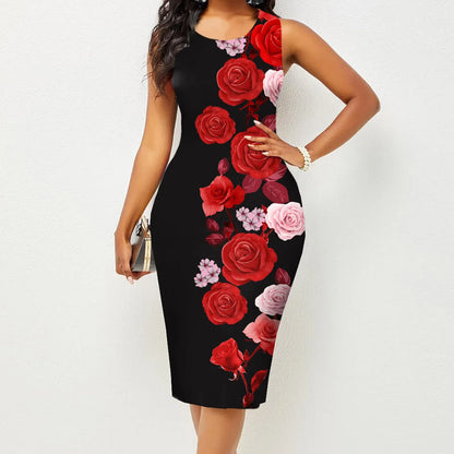 Women’s Spring & Summer Sleeveless Printed Wrap Hip Dress – New Fashion Elegant Casual Summer Outfit for Women