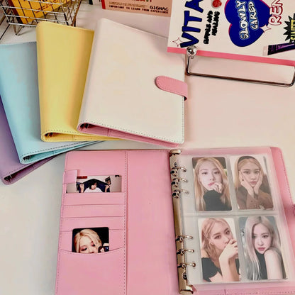 Candy Color A5 PU Leather Binder – Cute Kpop Photocard Album & Loose-Leaf Photo Card Storage Book