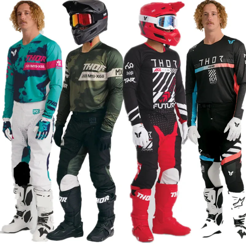 Thor 2026 Motorcycle Riding Set - Bleach Black Camo Off-Road Racing Gear Long Sleeve Jersey and Pants