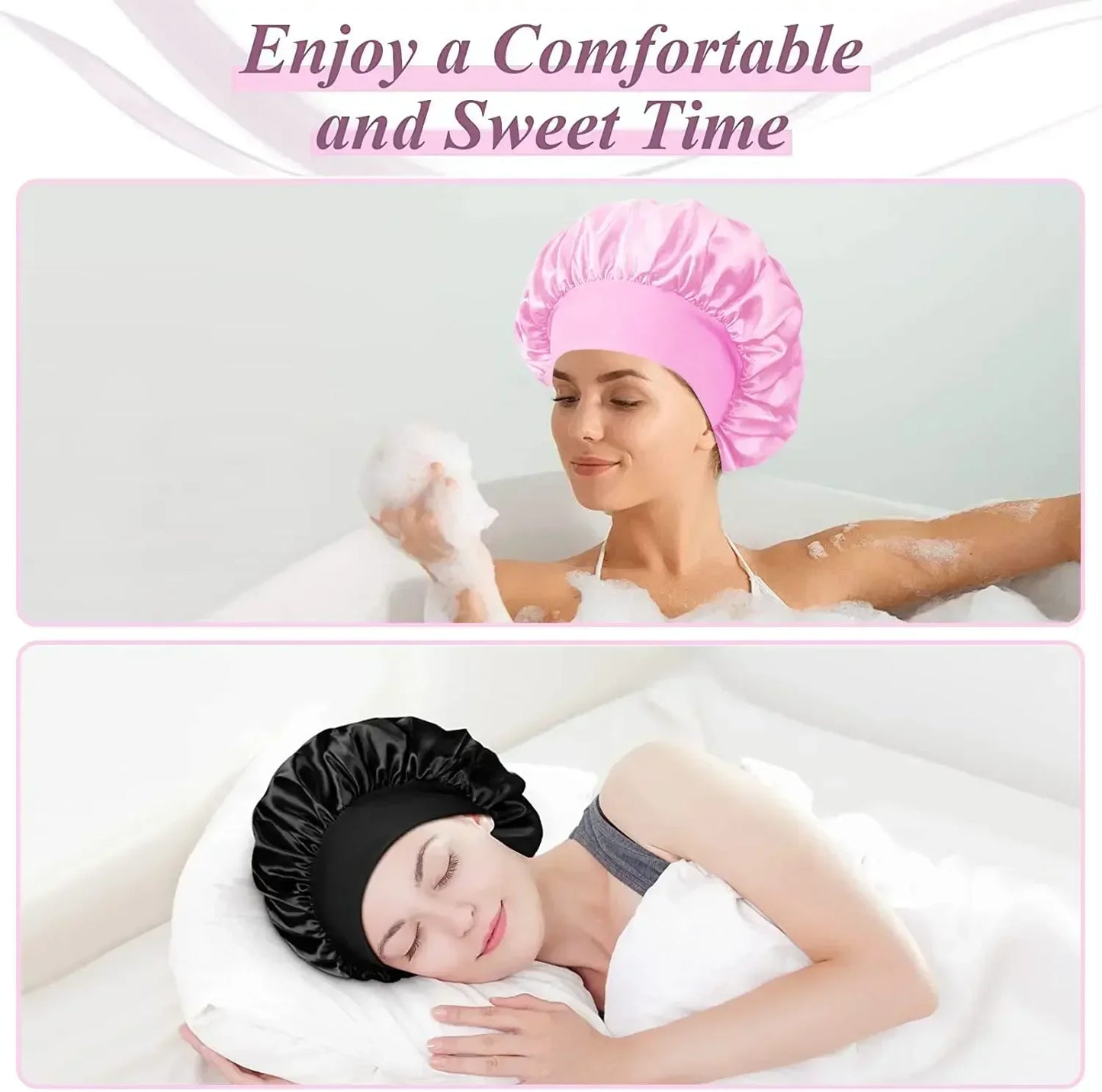 Soft Silk Satin Lined Bonnet – Large Satin Hair Wrap for Long Hair, Sleep & Shower Cap, Salon Tool