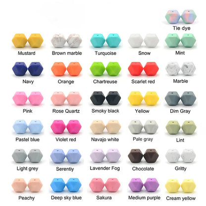 LOFCA 10PCS Hexagon Silicone Beads (14mm/17mm) – DIY Jewelry Making & Pacifier Chain Accessories Bulk Set