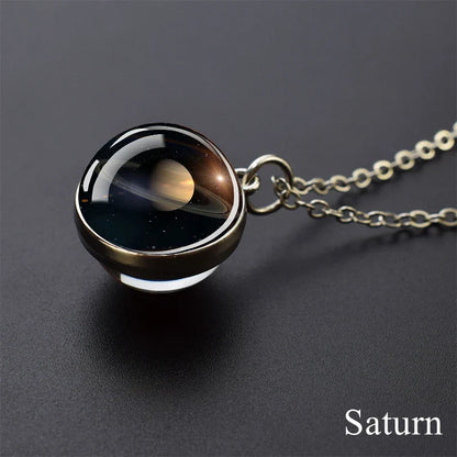 Solar System Planet Glass Ball Necklace – Moon, Earth, Jupiter & More Space-Themed Pendant for Women Fashion Gift