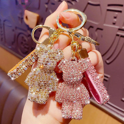 Cute Rhinestone Bear Tassel Keychain — Couple Bag & Car Key Ring Pendant for Girls/Students