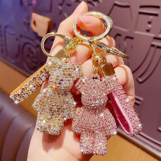 Cute Rhinestone Bear Tassel Keychain — Couple Bag & Car Key Ring Pendant for Girls/Students