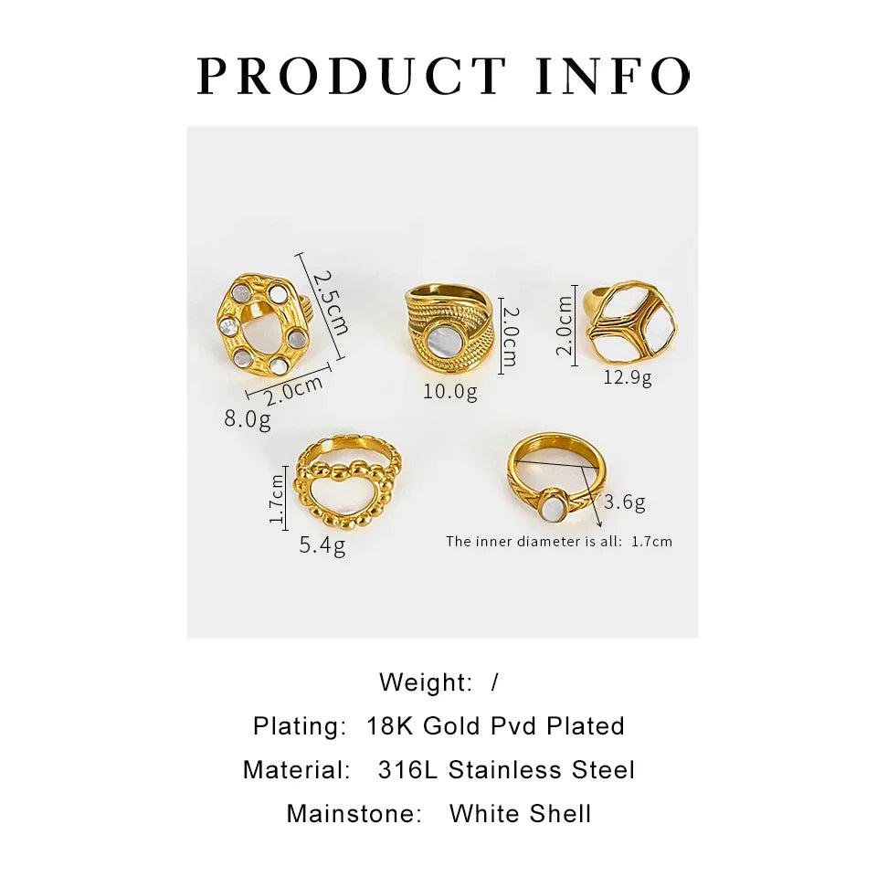 Peri'sbox Elegant Gold Plated Oval Heart Ring – White Mother of Pearl Women’s Waterproof Party Jewelry Gift