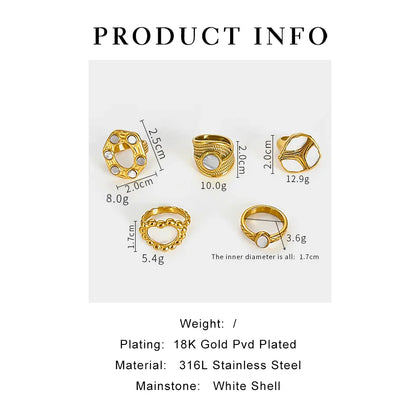 Peri'sbox Elegant Gold Plated Oval Heart Ring – White Mother of Pearl Women’s Waterproof Party Jewelry Gift