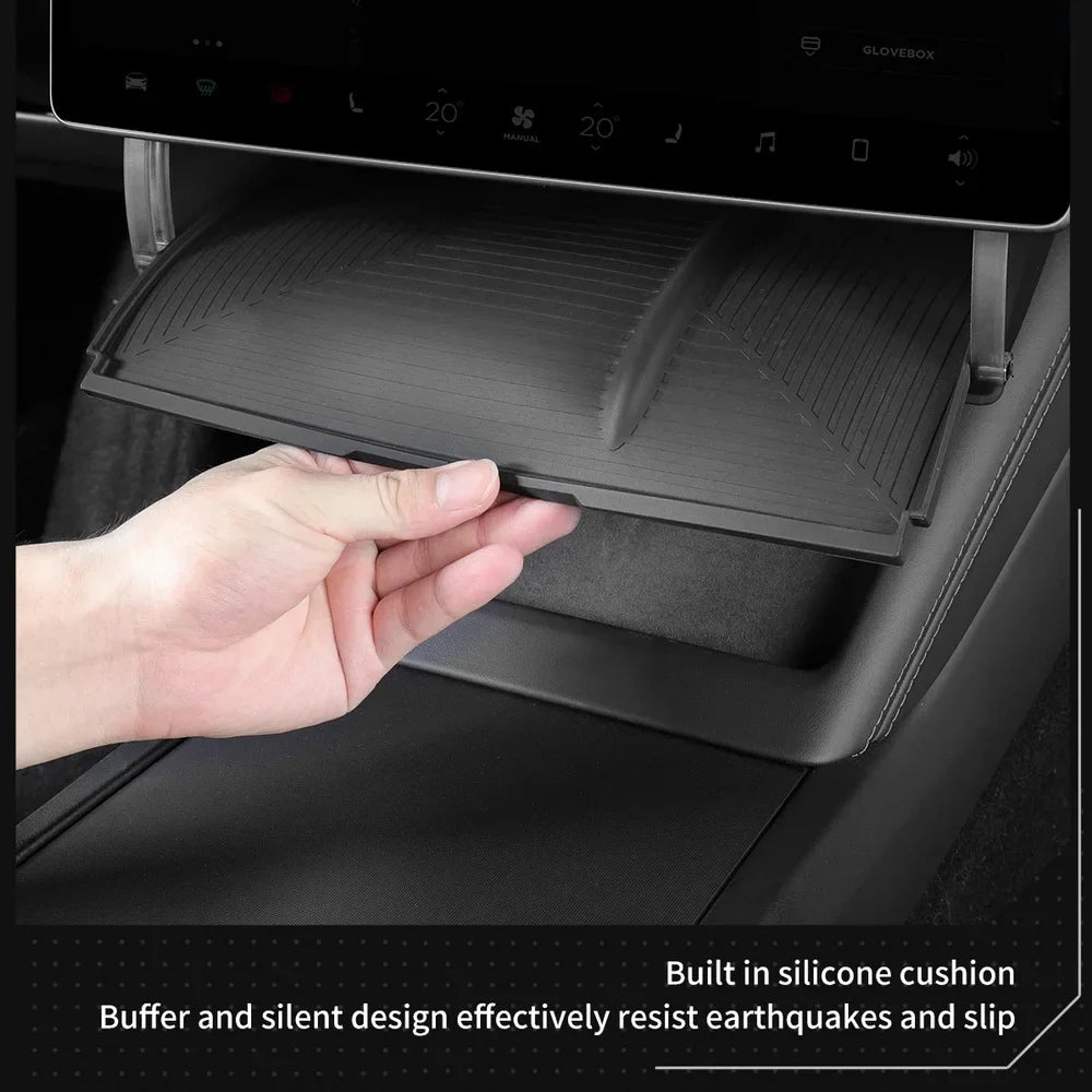 Hidden Under-Screen Storage Box for Tesla Model 3 Highland & Model Y 2024 LHD – Center Console Organizer Tray