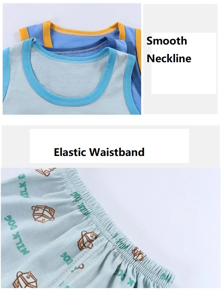 2PCS Kids Summer Vest Set – Cotton Sleeveless T-Shirt & Shorts for Boys & Girls Baby Clothes