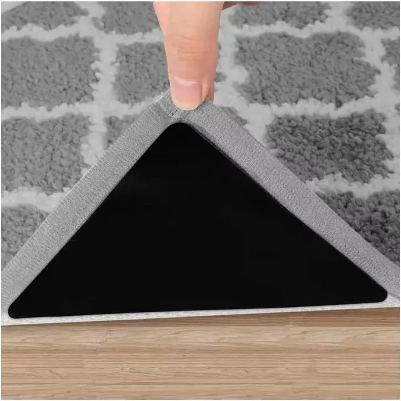 8Pcs Set Triangle Washable Rug Grippers – Anti-Slip Reusable Rubber Mat Patch Tape for Tile Floors & Carpet Corners