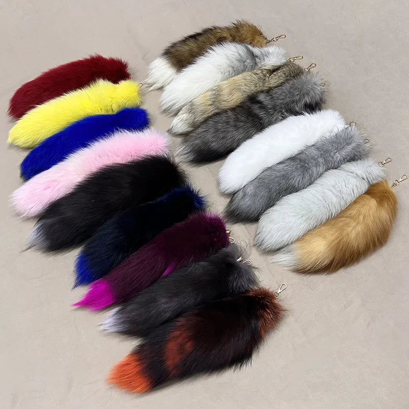 2024 Natural Fox Fur Tail Keychain – Chic Y2K Furry 40cm Keyring Accessory for Women’s Car Keys