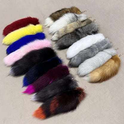 2024 Natural Fox Fur Tail Keychain – Chic Y2K Furry 40cm Keyring Accessory for Women’s Car Keys
