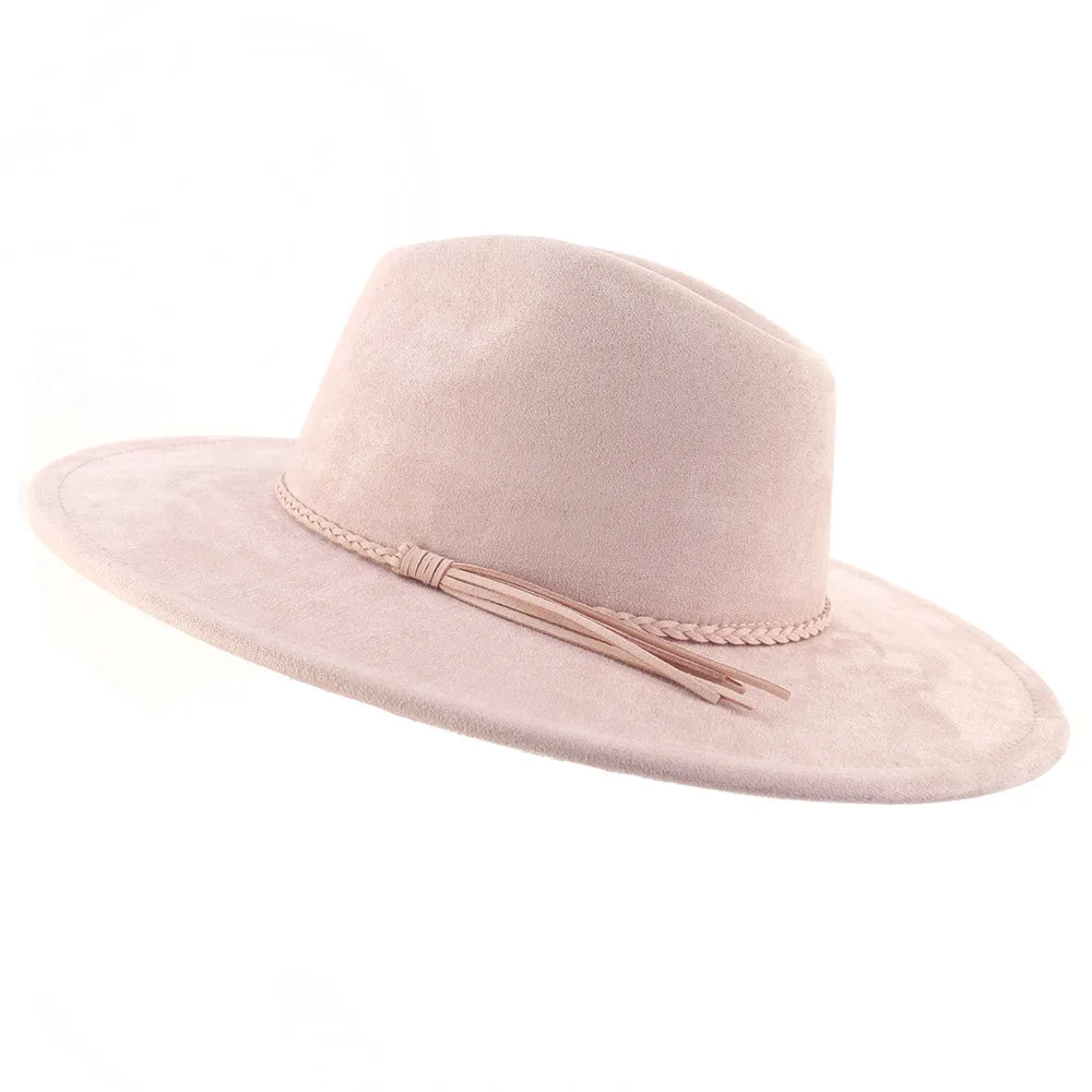 Suede Top Hat Fedora - 9.5cm Wide Brim Felt Jazz Hat for Men and Women, Autumn/Winter Classic Church Sombrer