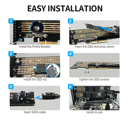 JEYI Dual M.2 PCIe 4.0 Adapter for NVMe & SATA SSD – PCIe X4/X8/X16 Slot for Desktop PC SK6   2/2