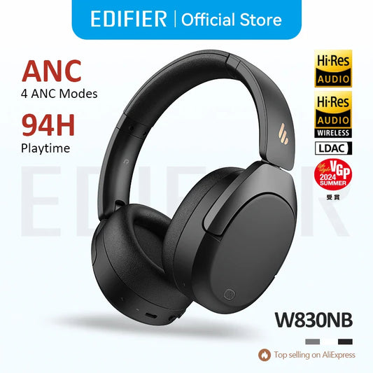 Edifier W830NB Wireless Bluetooth 5.4 Headphones | Active Noise Cancelling Hi-Res Over-Ear Headset, LDAC, Foldable, 94H Playtime