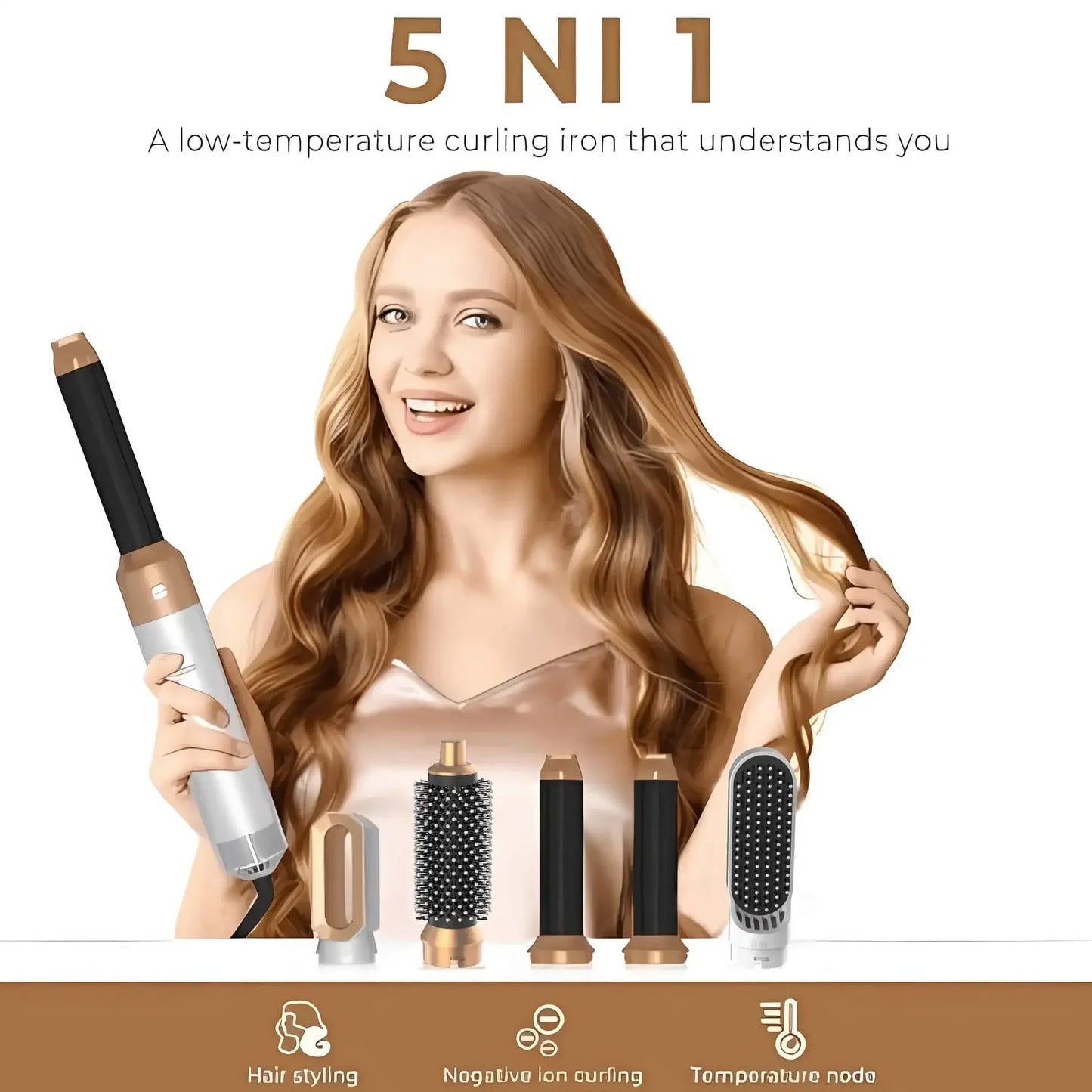 5-in-1 Hair Dryer Comb Set – Professional Hot Air Styler for Curling, Straightening & Volumizing Hair at Home