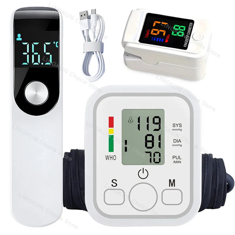 Automatic Tonometer Arm Blood Pressure Monitor – Digital BP Equipment with LED Display and Pressure Sensor Cuff