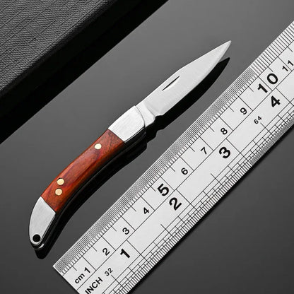 2024 Outdoor Camping Pocket Mini Folding Knife - Stainless Steel Blade, Wooden Handle, Keychain EDC Tool