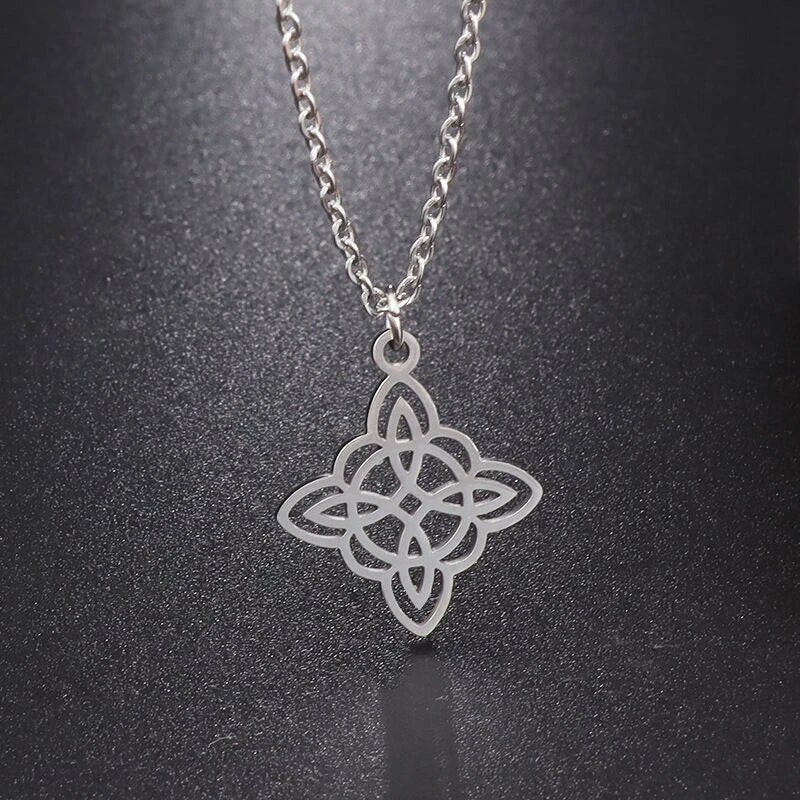 Witchcraft Witch Knot Necklace - Irish Trinity Knot Triple Spiral Pendant, Stainless Steel Ankh Cross Pentagram Amulet Jewelry