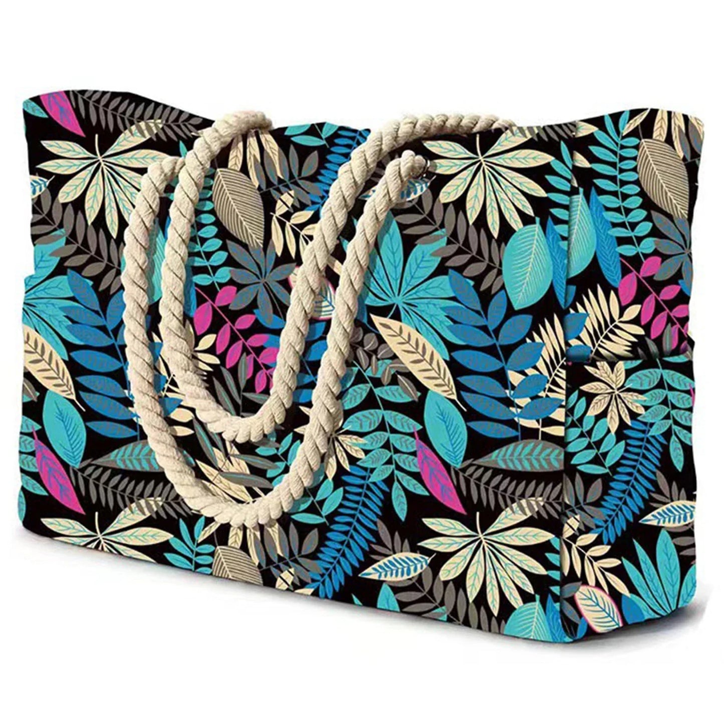 Striped Waterproof Canvas Beach Bag – Zippered Foldable Tote for Outdoor Travel and Vacation, Sand-Resistant Design