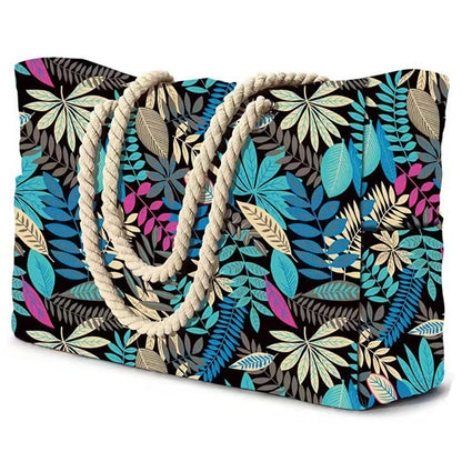 Striped Waterproof Canvas Beach Bag – Zippered Foldable Tote for Outdoor Travel and Vacation, Sand-Resistant Design