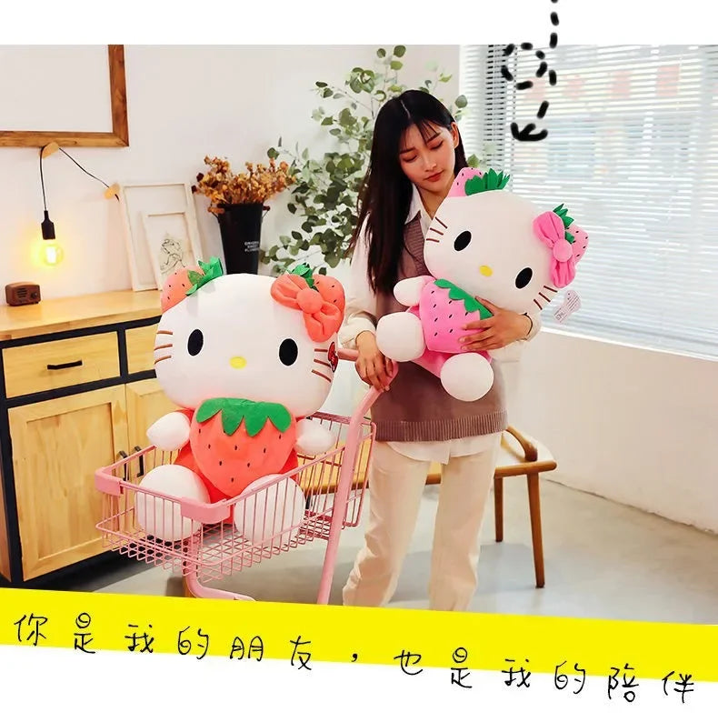 22cm Sanrio Kawaii KT Cat Plush Toy – Strawberry Plush Doll, Home Decor & Birthday Gift for Girls
